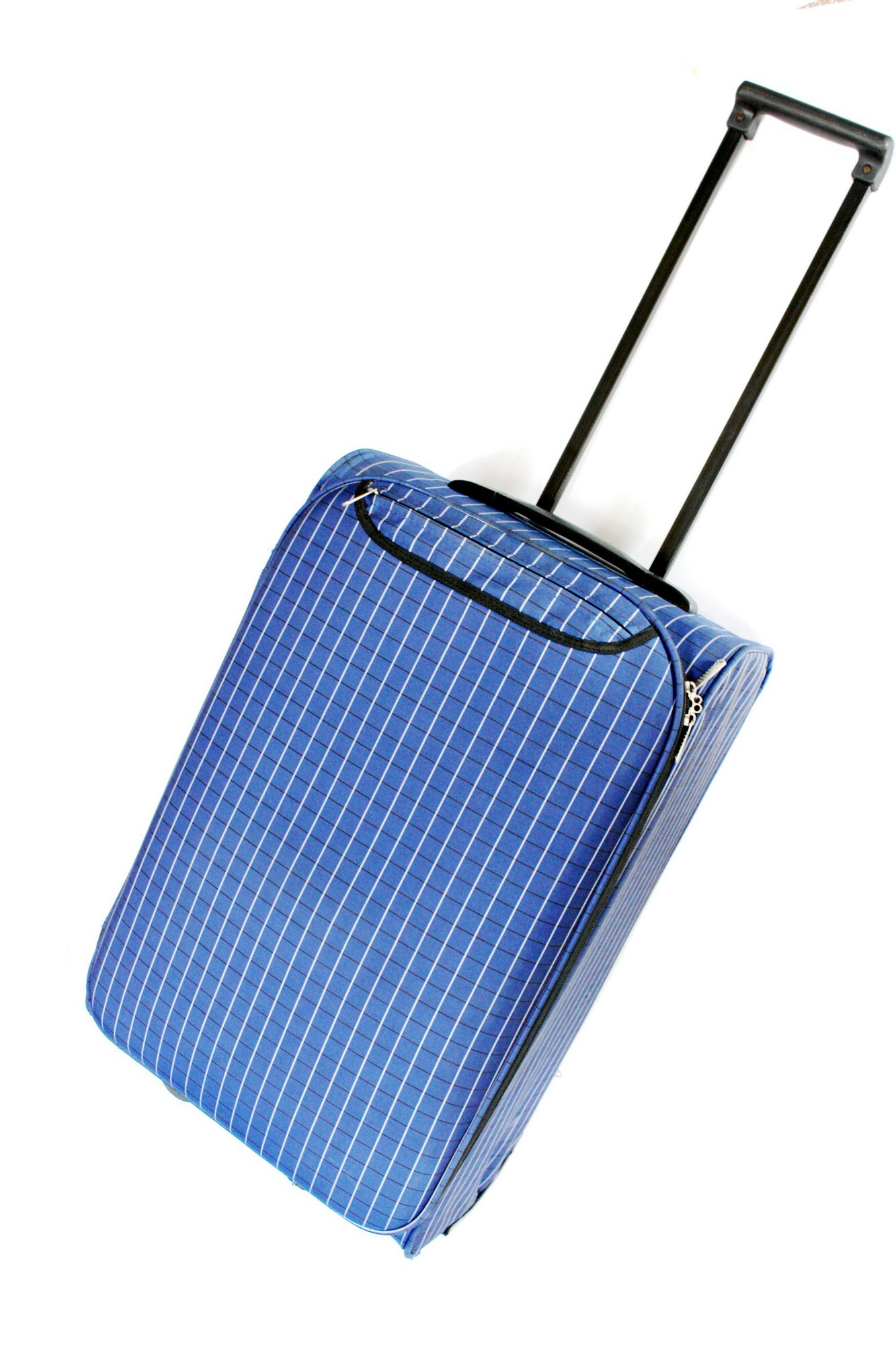 A rolling carry-on suitcase packed light and ready for a multi-city trip