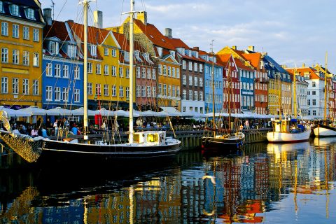Colorful townhouses along the Nyhavn canal near boutique hotels in Copenhagen