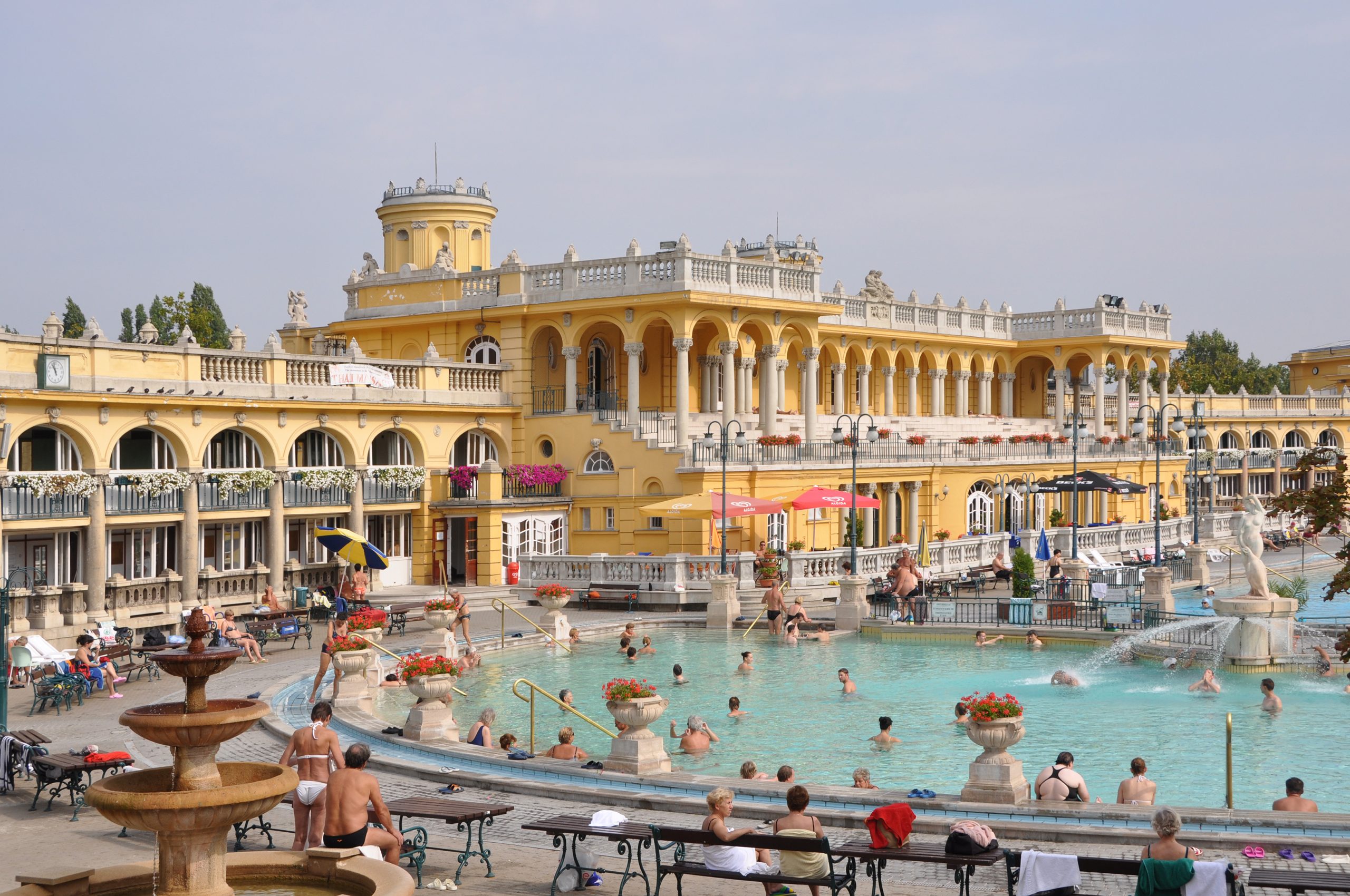 Budapest thermal baths, the Szechenyi bathing complex with outdoor pools