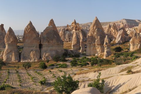 Cave hotels Cappadocia carved into fairy chimney rock formations