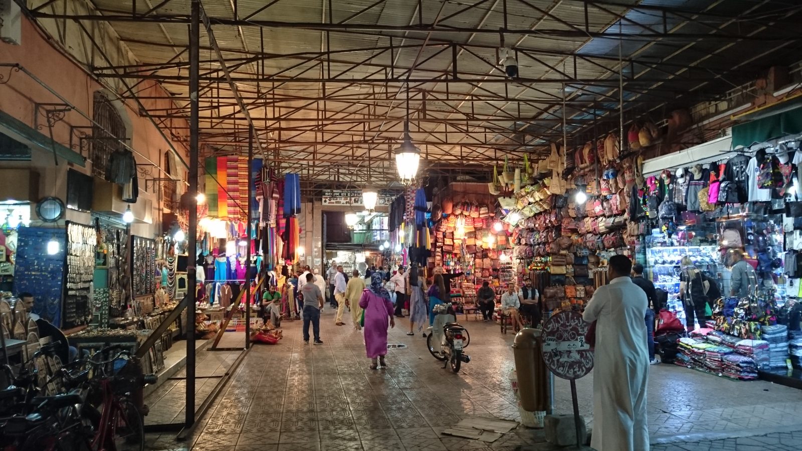 Food stalls lit up at night in Jemaa el-Fna square, Marrakech
