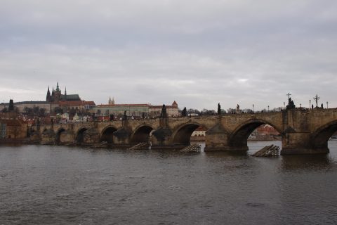 Prague travel guide view of Charles Bridge over the Vltava River