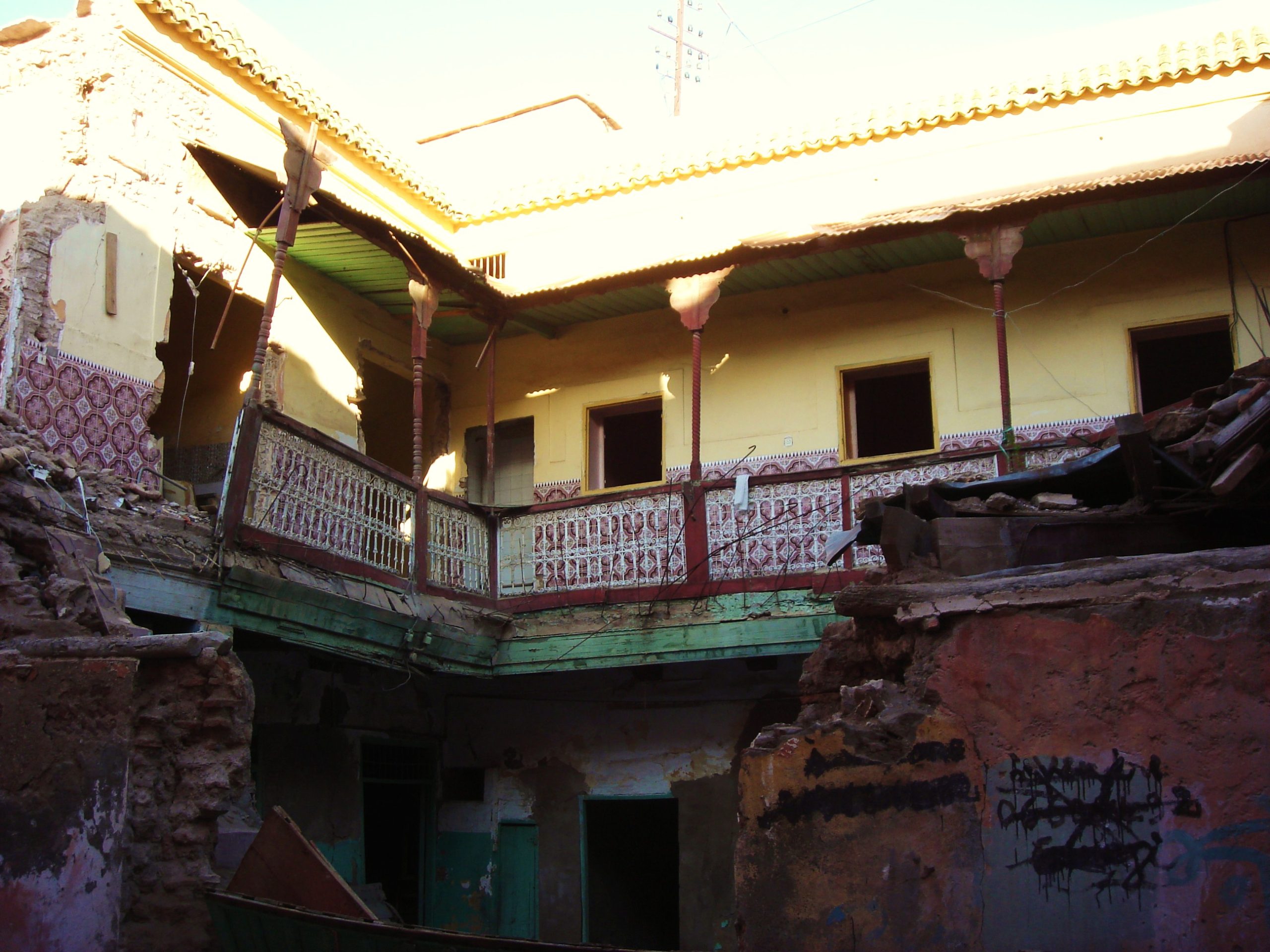 Traditional riad courtyard in Marrakech with an interior garden and tiled floor