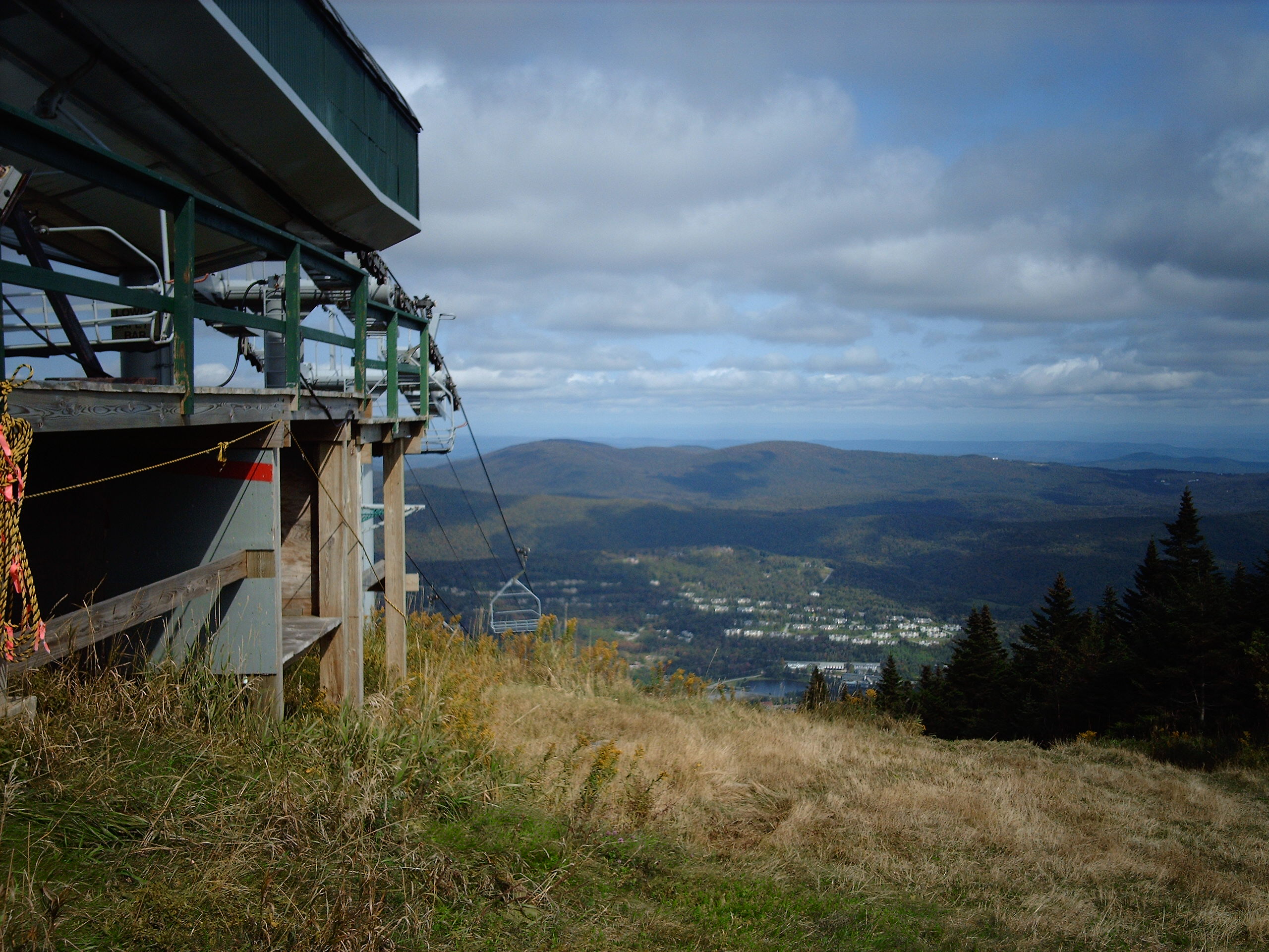 Ski lift view over a snow-covered mountain at a winter resort