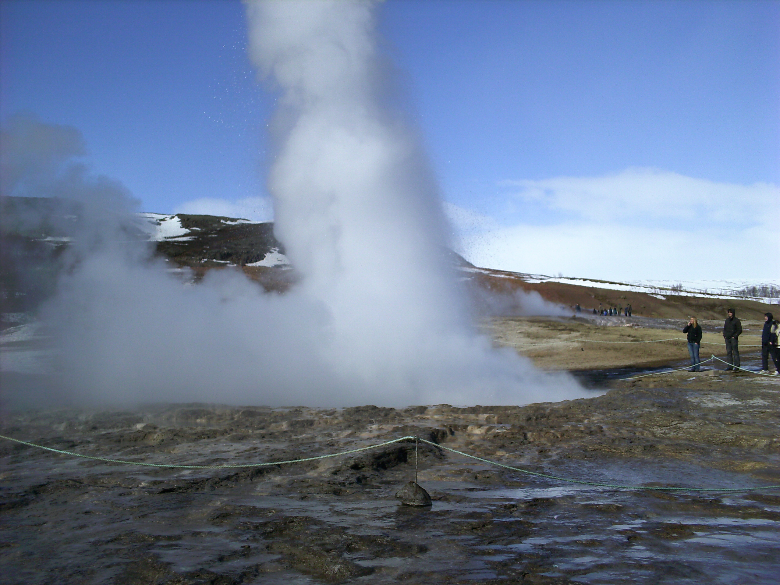 Strokkur geyser erupting at the Geysir geothermal field along the Golden Circle Iceland route