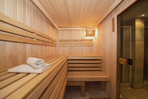 Hotel pool and sauna built for the wellness staycation trend