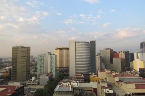 Paseo de la Reforma skyline in Mexico City near the best neighborhoods for where to eat